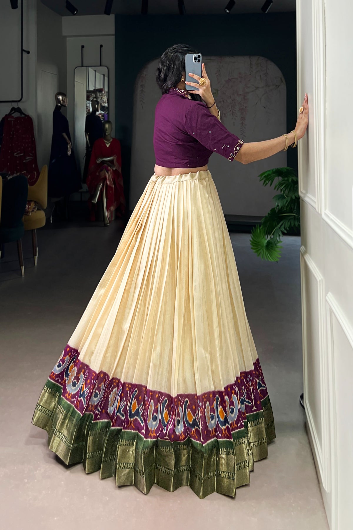 Poly Cotton Printed Zari Weaving Lehenga With Pure Cotton Hand Work Blouse