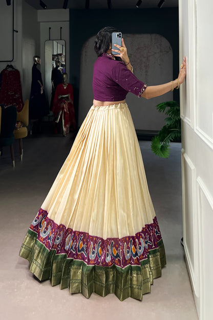 Poly Cotton Printed Zari Weaving Lehenga With Pure Cotton Hand Work Blouse