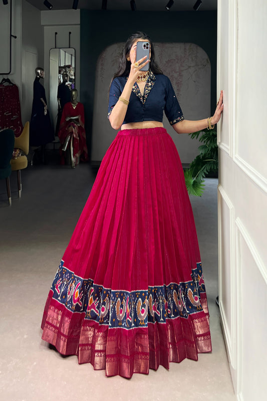 TILTON POLY COTTON PRINTED ZARI WEAVING LEHENGA WITH PURE COTTON HAND WORK BLOUSE
