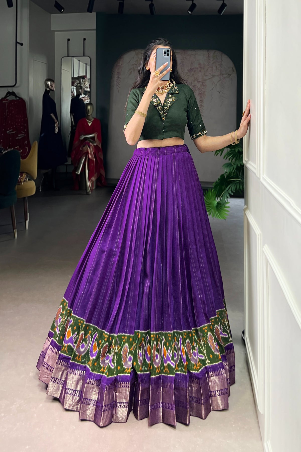 Poly Cotton Printed Zari Weaving Lehenga With Pure Cotton Hand Work Blouse