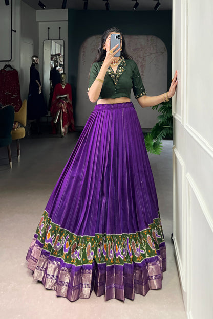 Poly Cotton Printed Zari Weaving Lehenga With Pure Cotton Hand Work Blouse