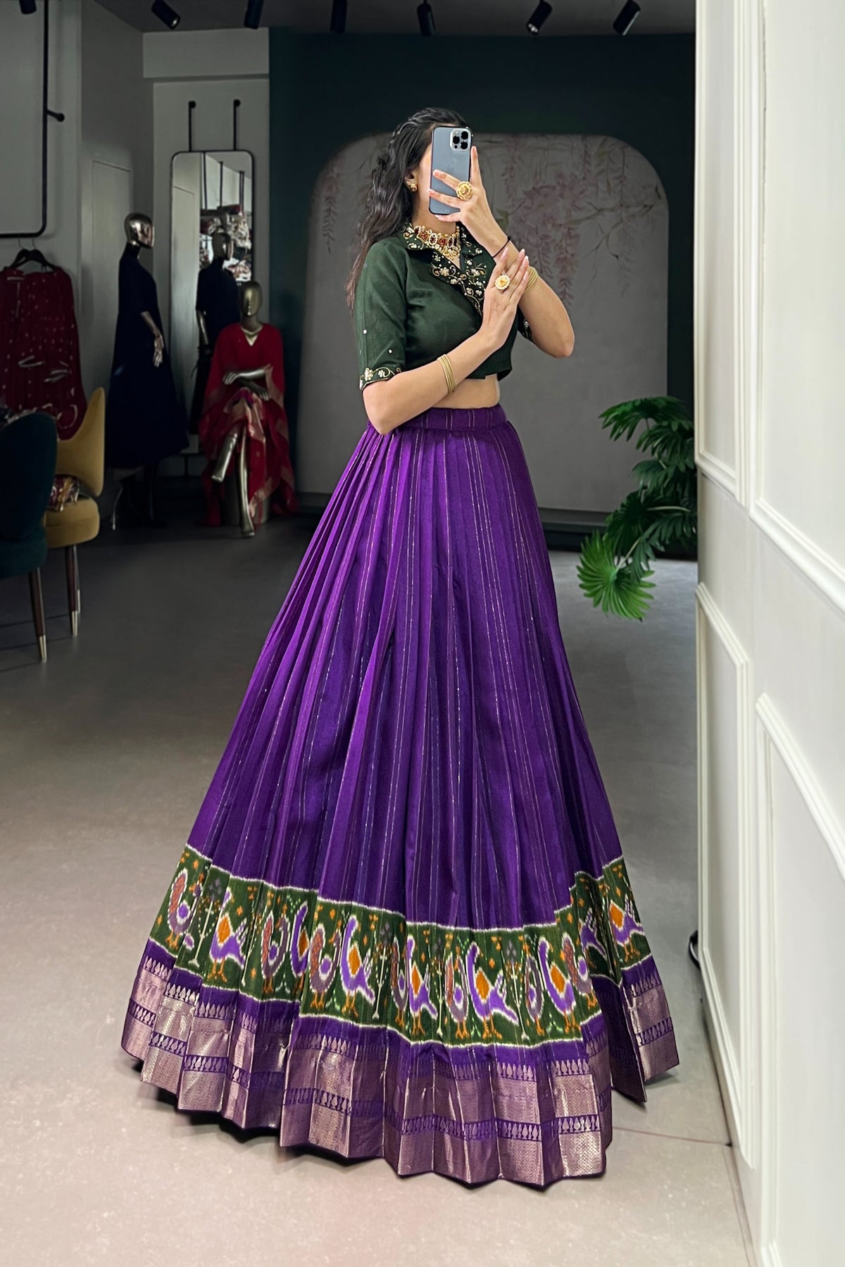 Poly Cotton Printed Zari Weaving Lehenga With Pure Cotton Hand Work Blouse