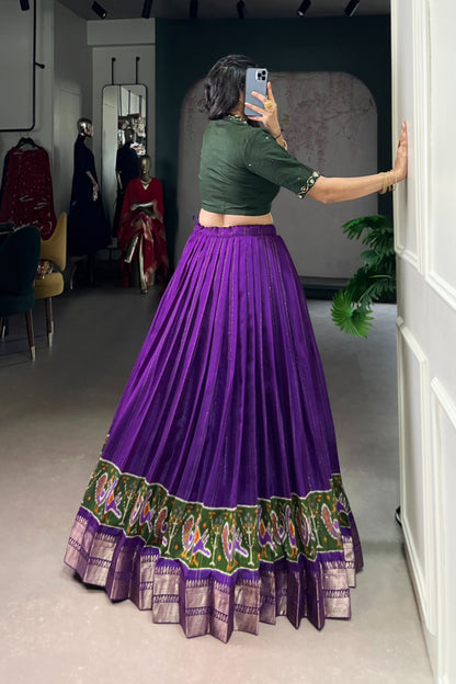 Poly Cotton Printed Zari Weaving Lehenga With Pure Cotton Hand Work Blouse