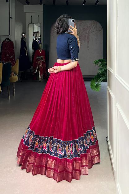 Poly Cotton Printed Zari Weaving Lehenga With Pure Cotton Hand Work Blouse