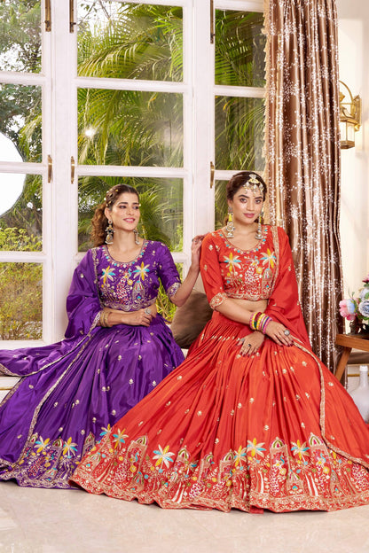 Premium Pure Crepe Silk Heavy Embroidery Wedding Lehenga Choli Set with Dupatta