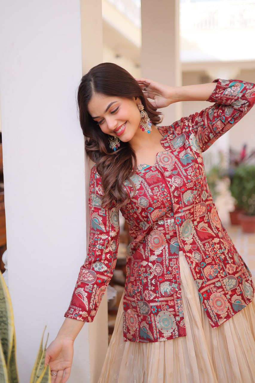 Premium Jacquard Weaving Lehenga & Blouse Set