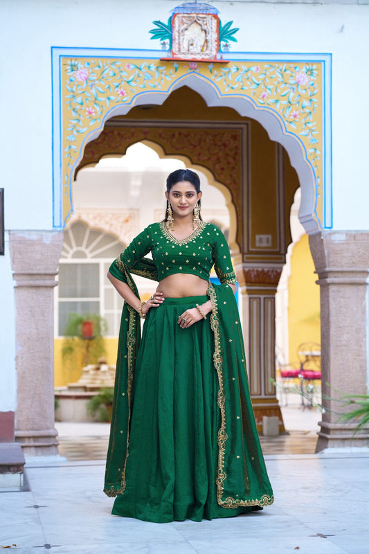 Premium NC Silk Sequins Embroidered Lehenga Choli with Dupatta Set for Women 