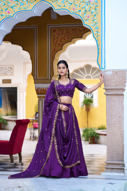 Premium NC Silk Sequins Embroidered Lehenga Choli with Dupatta Set for Women 