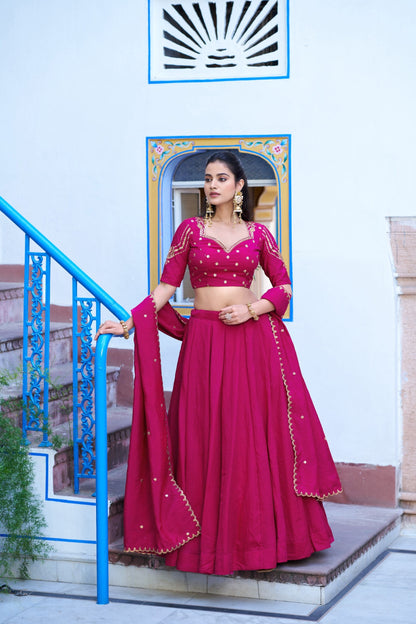Premium NC Silk Sequins Embroidered Lehenga Choli with Dupatta Set for Women 