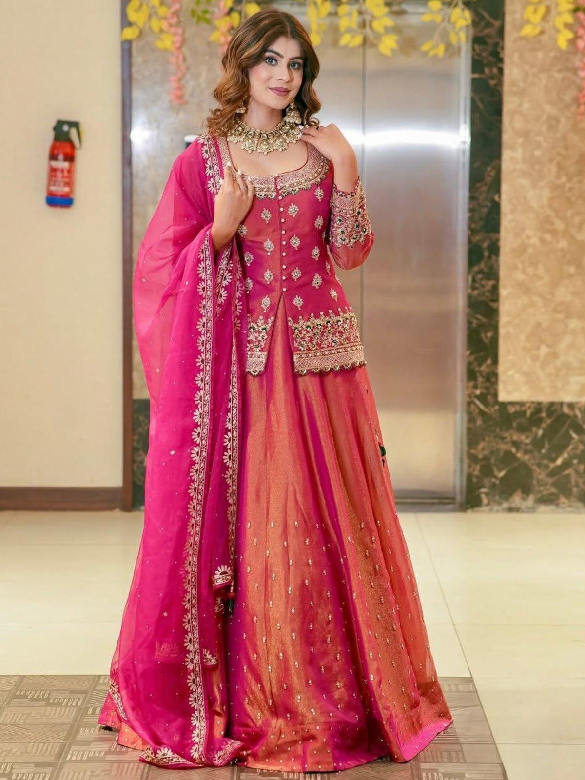 Premium Pink Fendi Embroidered  Lehenga Choli Set For Women
