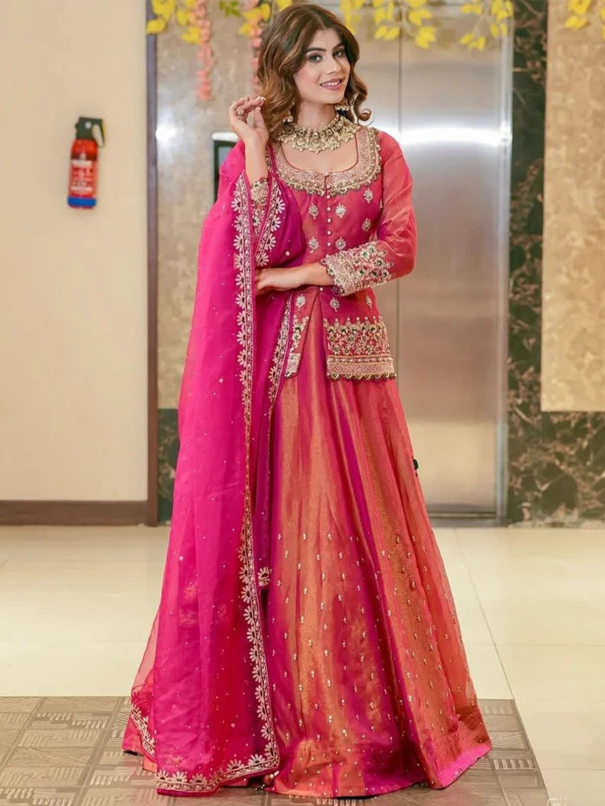Premium Pink Fendi Embroidered  Lehenga Choli Set For Women