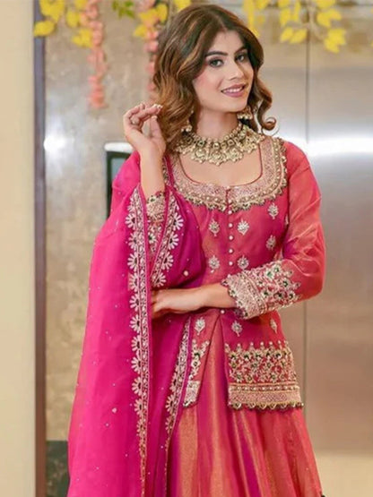 Premium Pink Fendi Embroidered  Lehenga Choli Set For Women