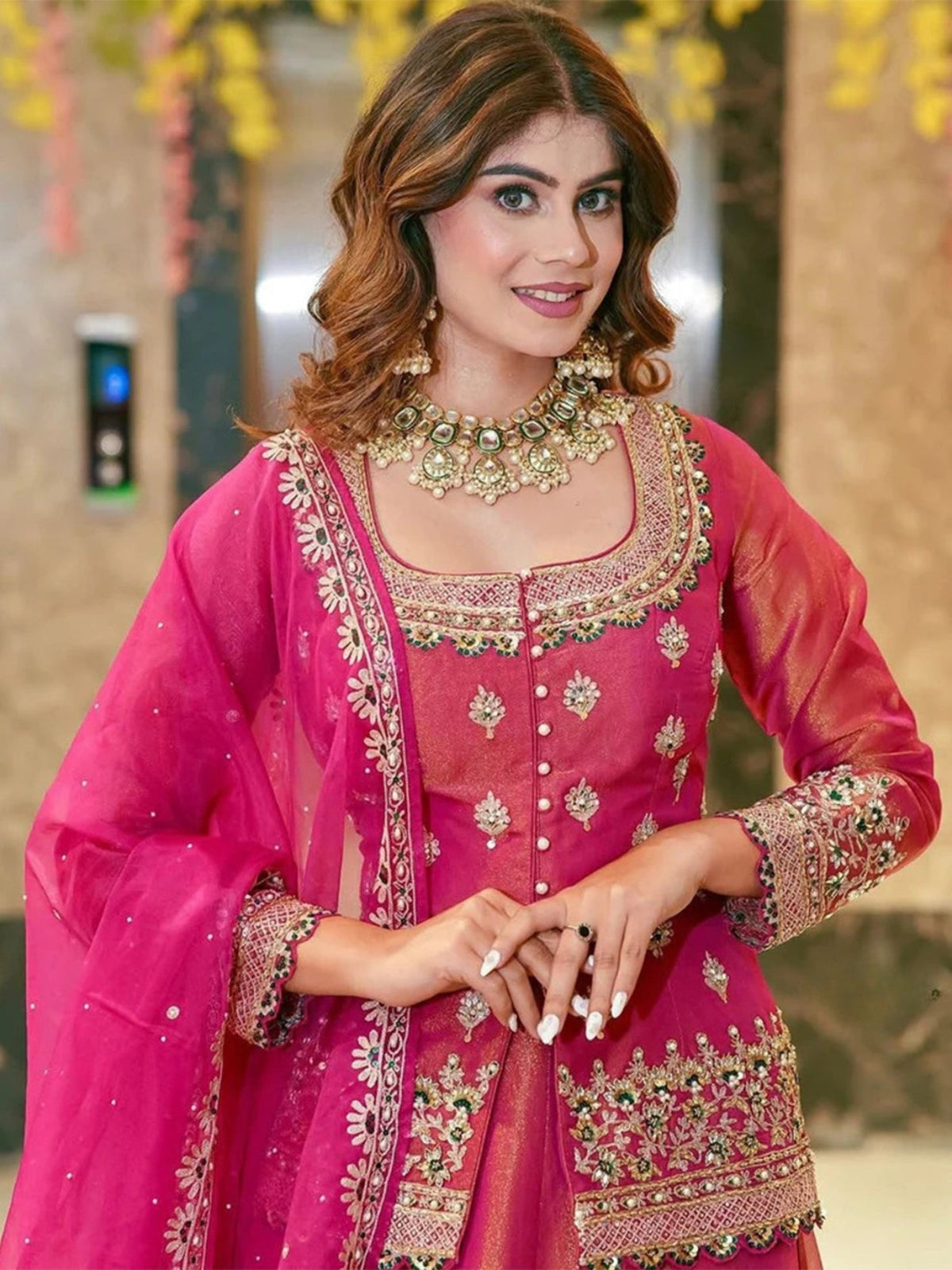 Premium Pink Fendi Embroidered  Lehenga Choli Set For Women