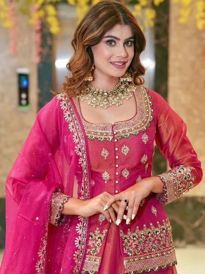 Premium Pink Fendi Embroidered  Lehenga Choli Set For Women