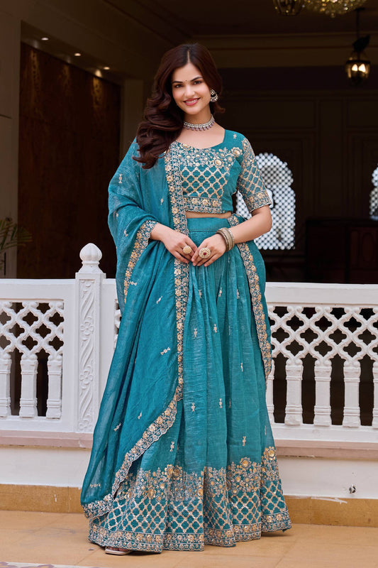 Elegant Pure Crunchy Embroidered Lehenga Choli for Festive Wear 