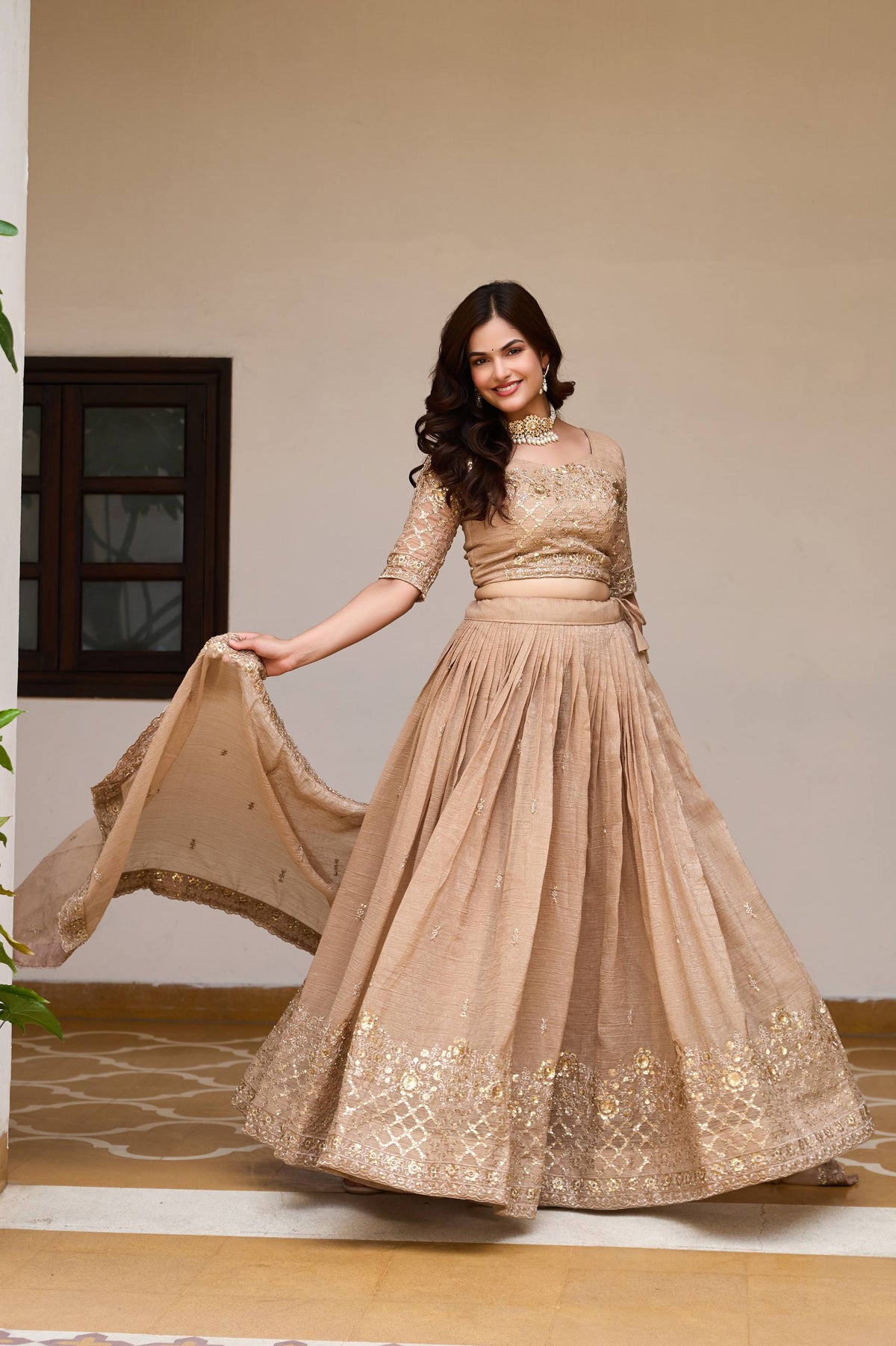 Elegant Pure Crunchy Embroidered Lehenga Choli for Festive Wear