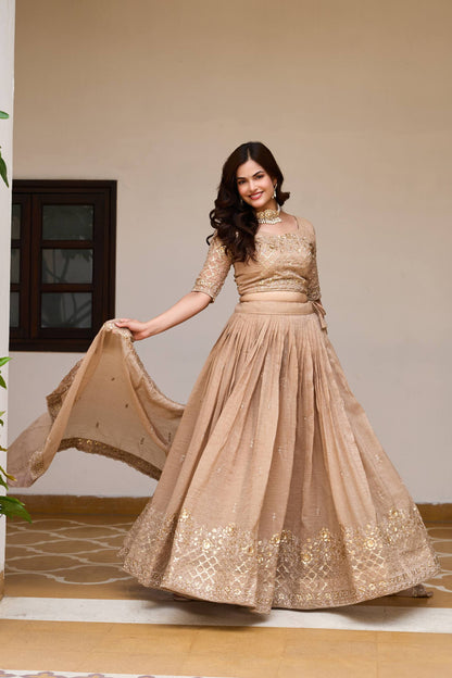 Elegant Pure Crunchy Embroidered Lehenga Choli for Festive Wear
