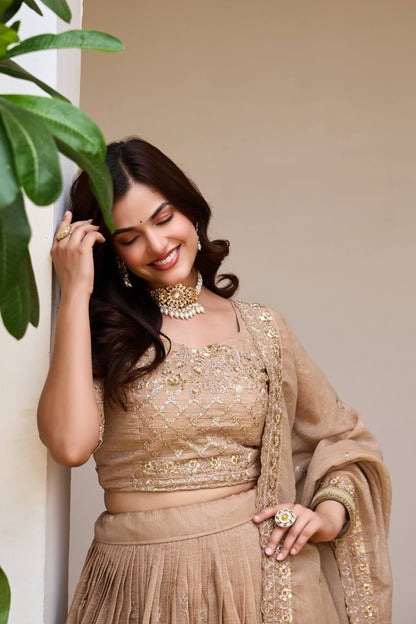 Elegant Pure Crunchy Embroidered Lehenga Choli for Festive Wear