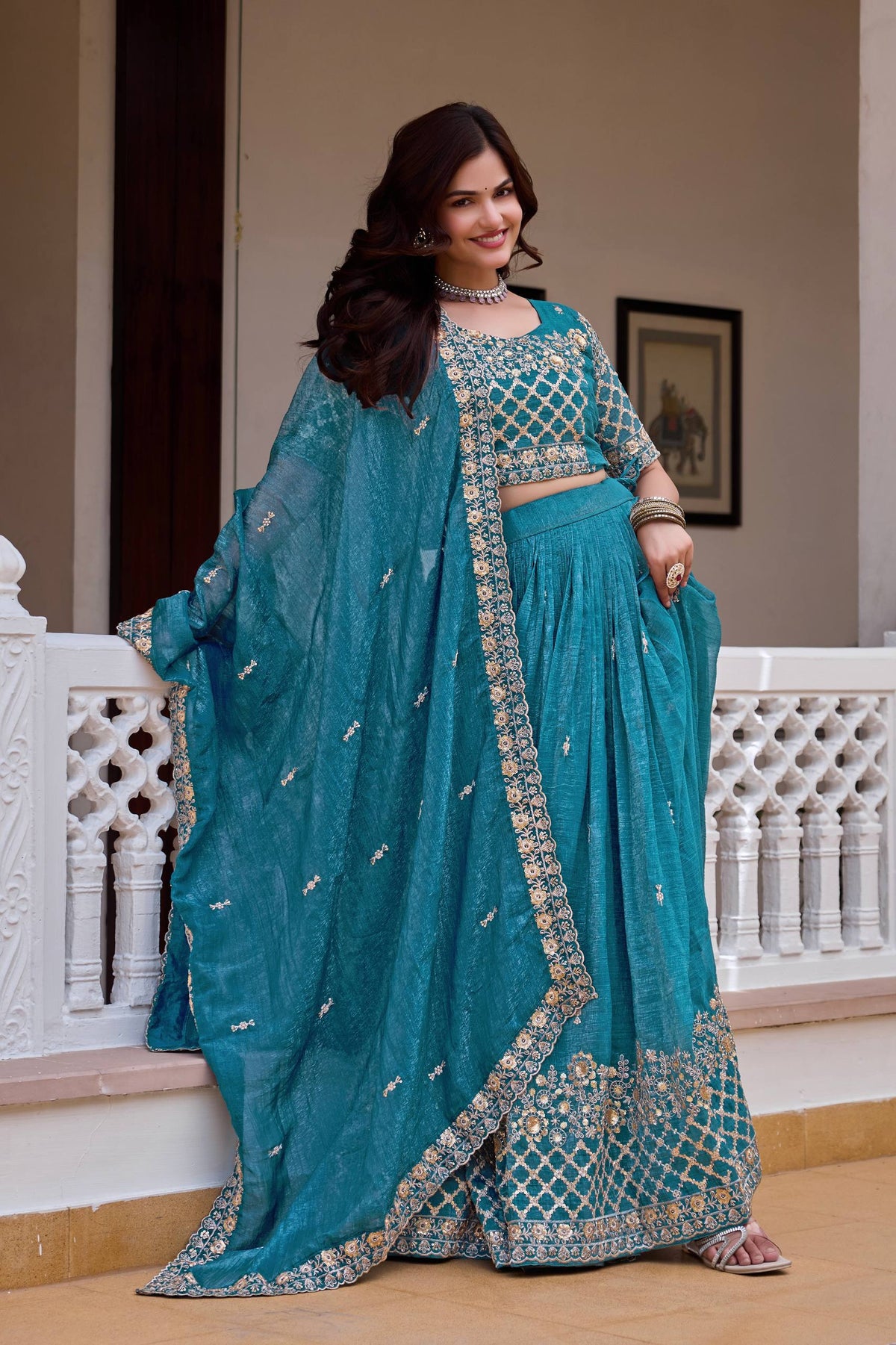 Elegant Pure Crunchy Embroidered Lehenga Choli for Festive Wear