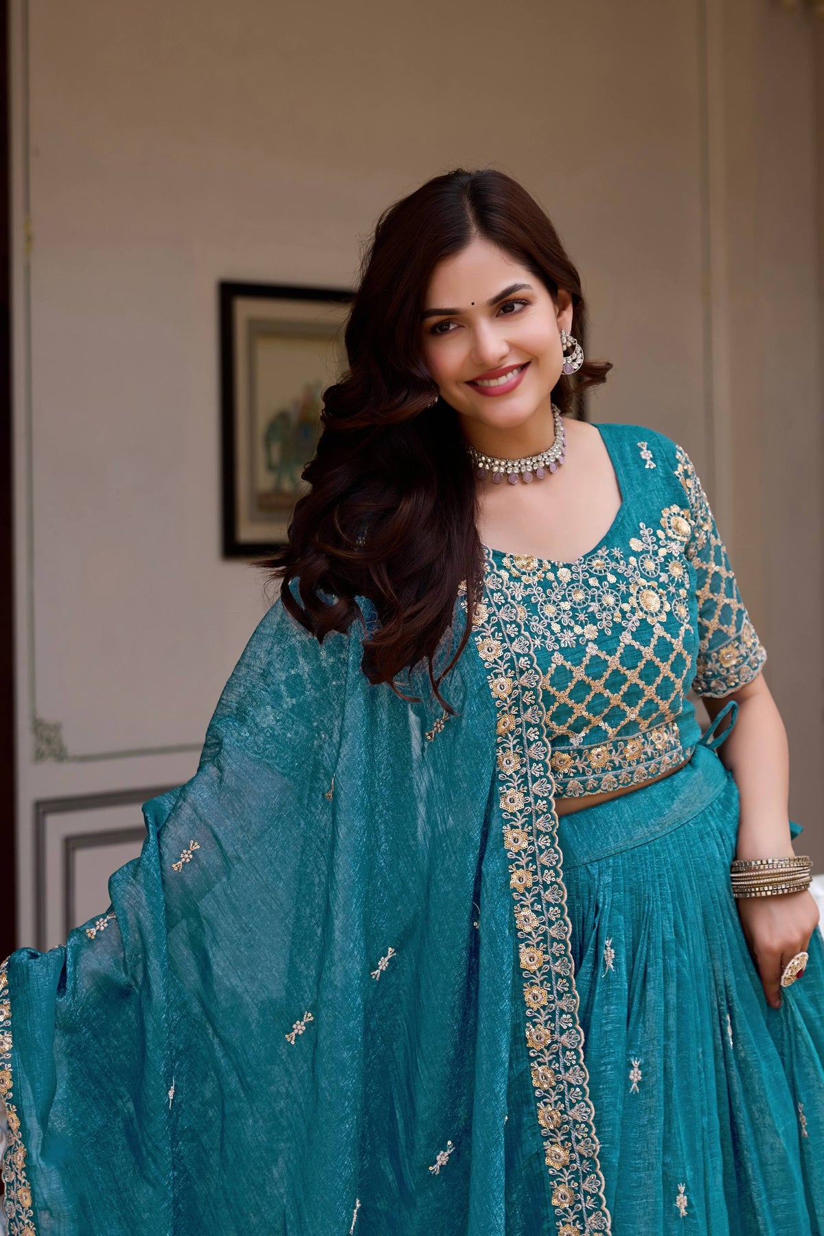 Elegant Pure Crunchy Embroidered Lehenga Choli for Festive Wear