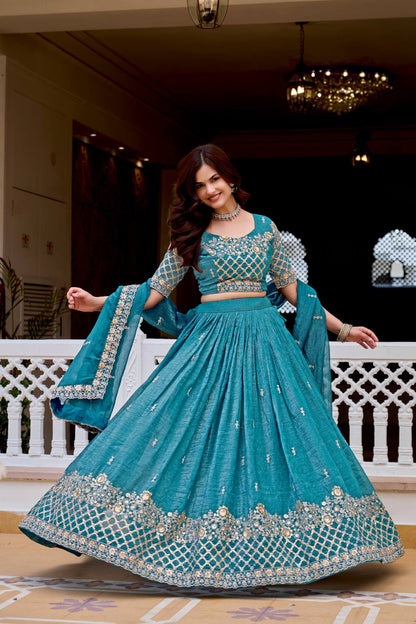 Elegant Pure Crunchy Embroidered Lehenga Choli for Festive Wear