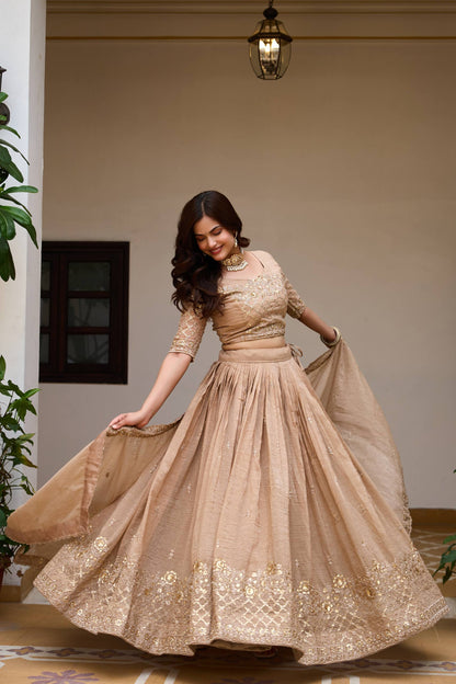 Elegant Pure Crunchy Embroidered Lehenga Choli for Festive Wear 