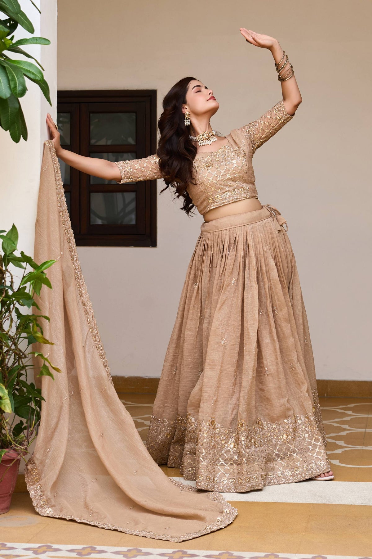Elegant Pure Crunchy Embroidered Lehenga Choli for Festive Wear