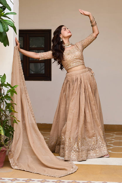 Elegant Pure Crunchy Embroidered Lehenga Choli for Festive Wear