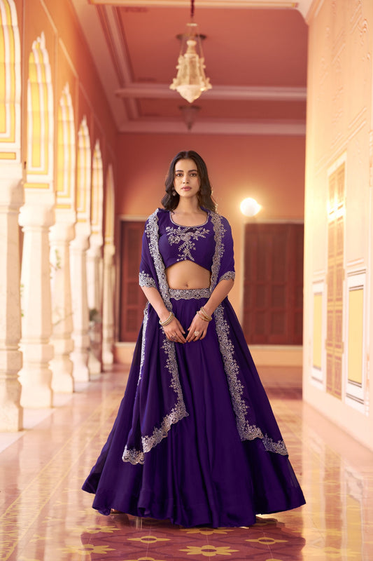 Festive Wear Purple Rangoli Silk Embroidered Lehenga Set with Dupatta