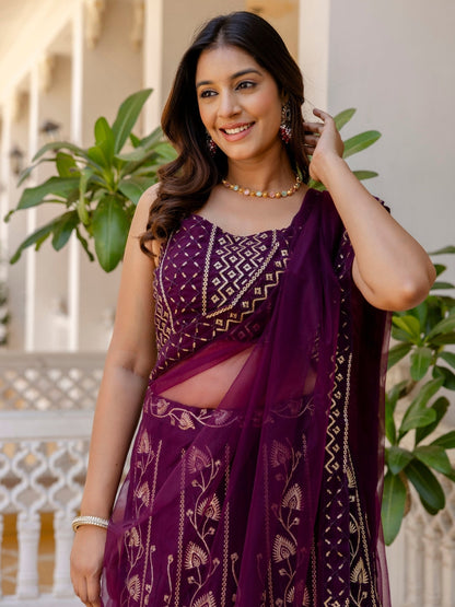 Elegant Georgette Sequins & Thread Embroidered Lehenga Choli Set with Net Dupatta