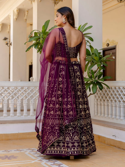 Elegant Georgette Sequins & Thread Embroidered Lehenga Choli Set with Net Dupatta