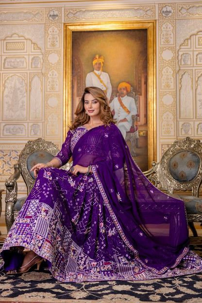 Royal Purple Blooming Georgette Embroidered Lehenga Choli with Dupatta Set