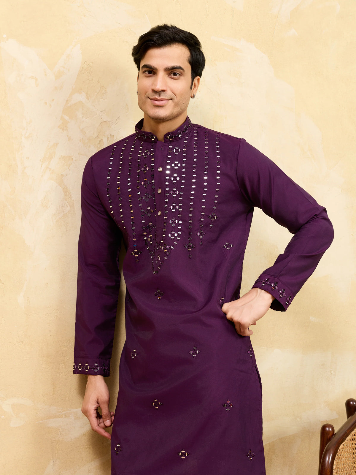 Classy Purple Mirror Embroidered Kurta and Pant for Wedding Wear