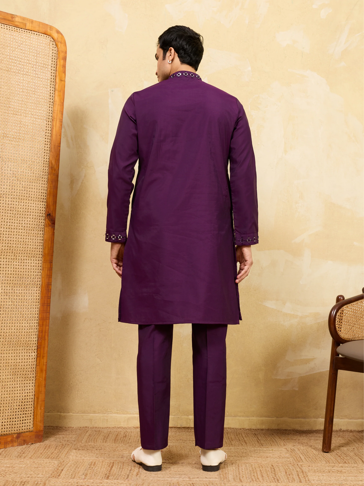 Classy Purple Mirror Embroidered Kurta and Pant for Wedding Wear