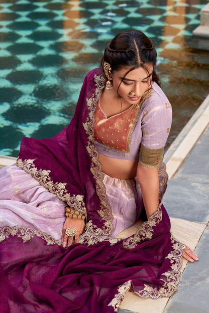 Light Purple Slub Kota Jacquard Border Lehenga Choli for Festive Wear