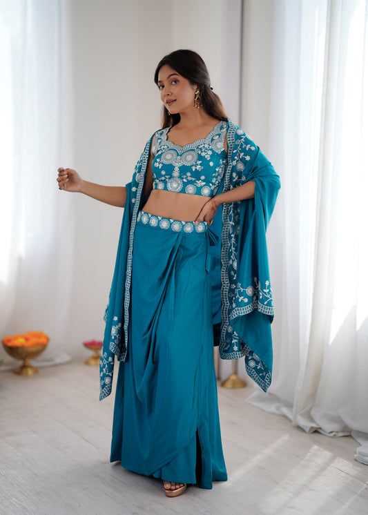 Wedding Special Rama French Crepe Thread & Sequence Work Western Dhoti Set