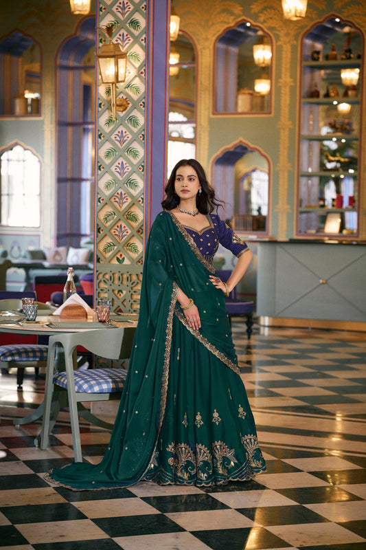 Green Rangoli Silk Embroidered Lehenga Choli for Festive Wear