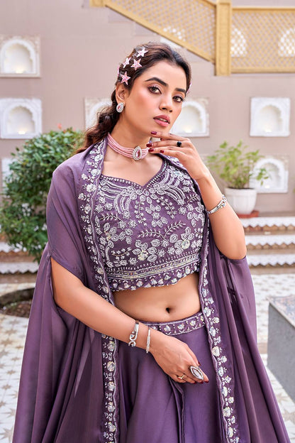 Trendy Rangoli Silk Heavy Embroidery Lehenga Set With Shrug Dupatta