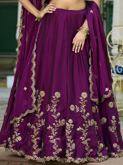 Premium Purple Rangoli Silk Zari Embroidered Lehenga Choli with Dupatta Set