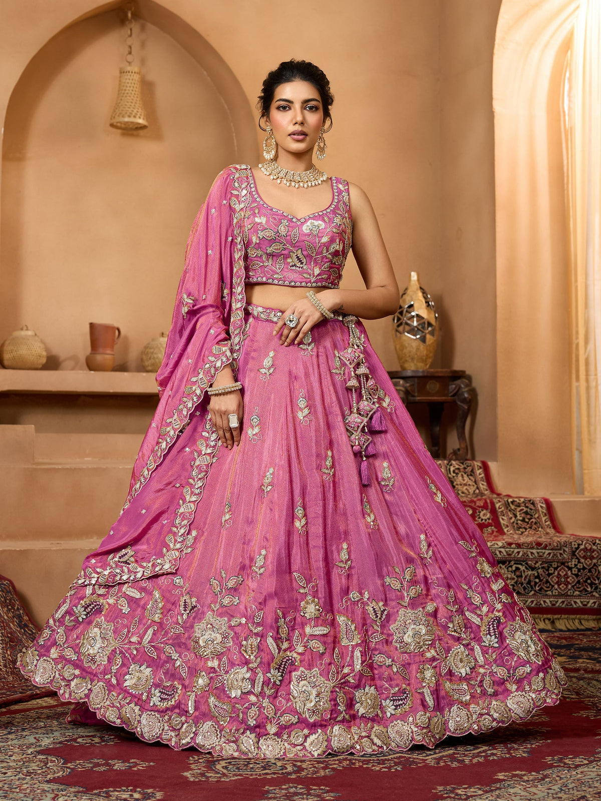 Grand Rani Pink Premium Embroidered Wedding Wear Lehenga Choli