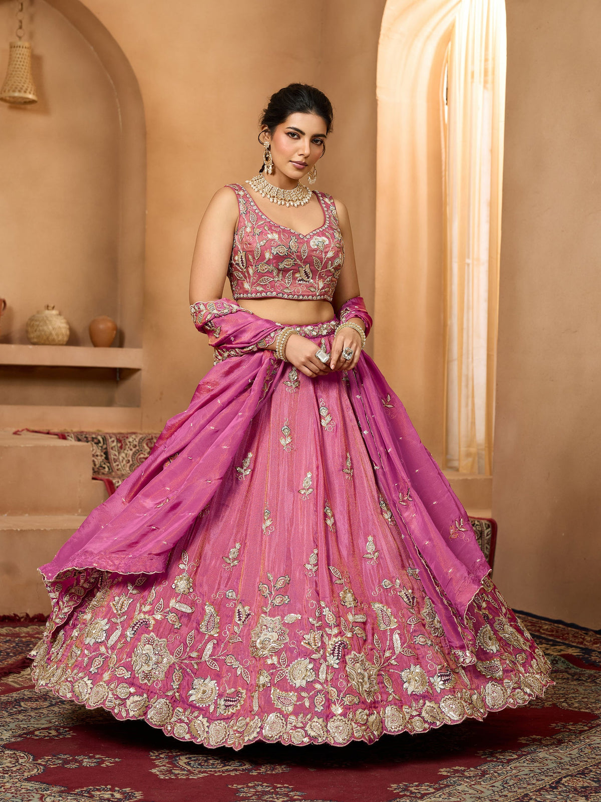 Grand Rani Pink Premium Embroidered Wedding Wear Lehenga Choli
