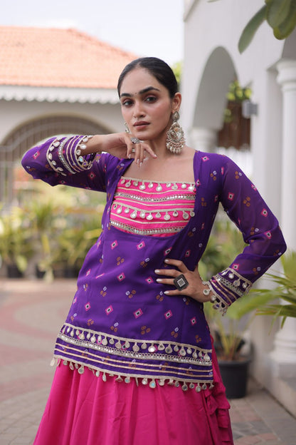 Traditional Rayon Bandhani Print Kutchi Work Festive Lehenga Set