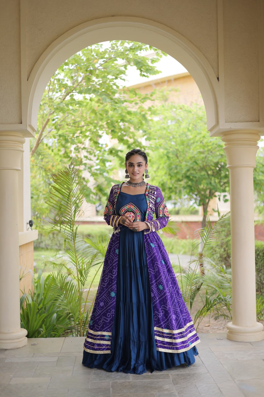 Rayon Bandhani kutchi Lehenga Shrug Set | Tulip Designer 