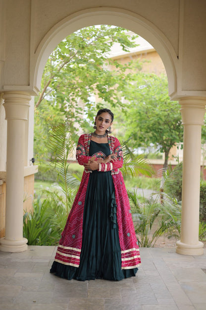 Rayon Bandhani kutchi Lehenga Shrug Set | Tulip Designer 