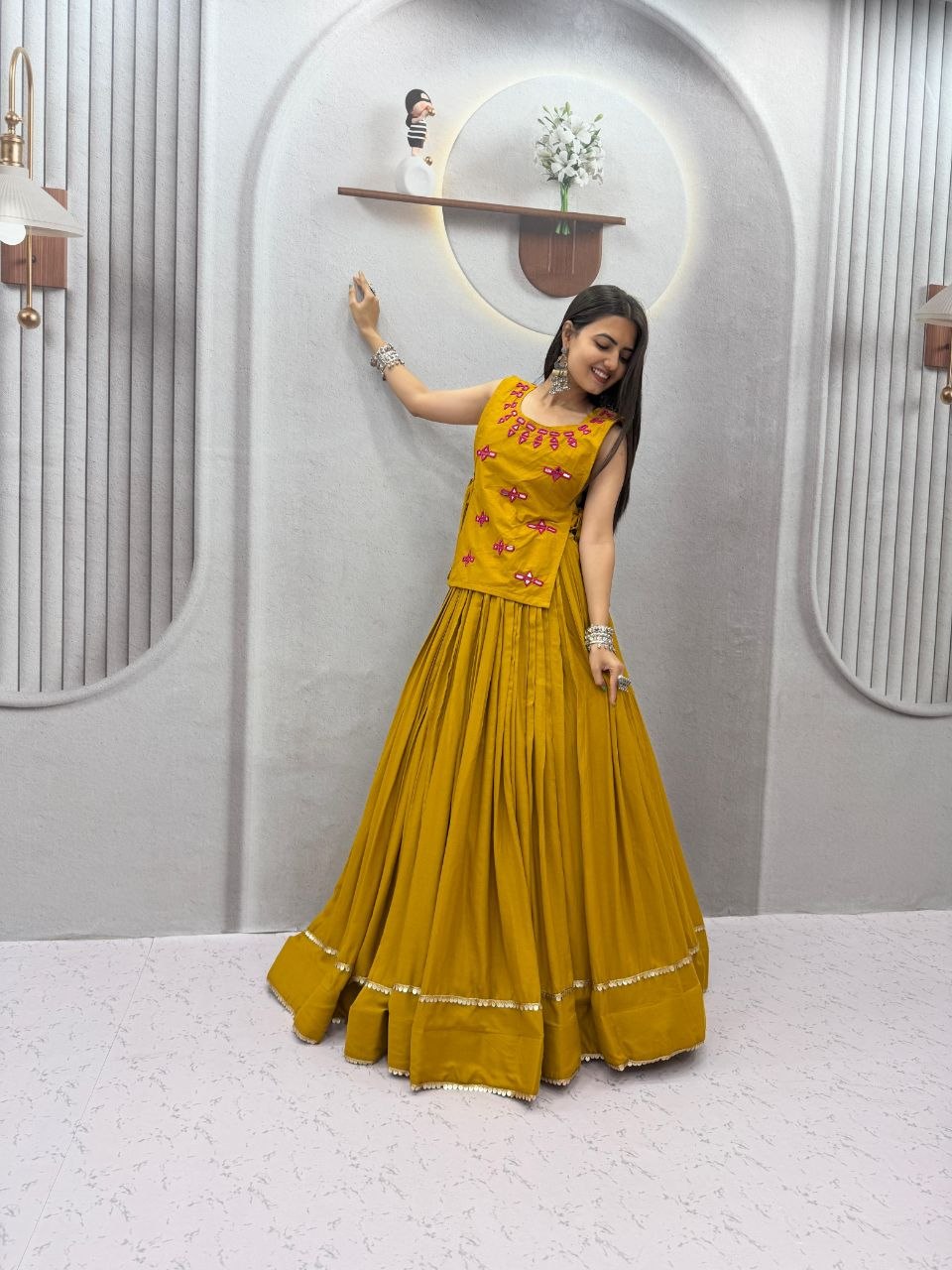 Rayon Cotton Mirror Lehenga Jacket Set | Tulip Designer 