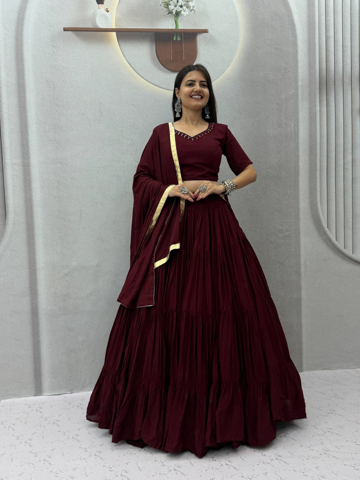 Rayon Cotton Mirror Lehenga Set | Tulip Designer 