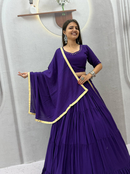 Rayon Cotton Mirror Work Lehenga Set | Tulip Designer