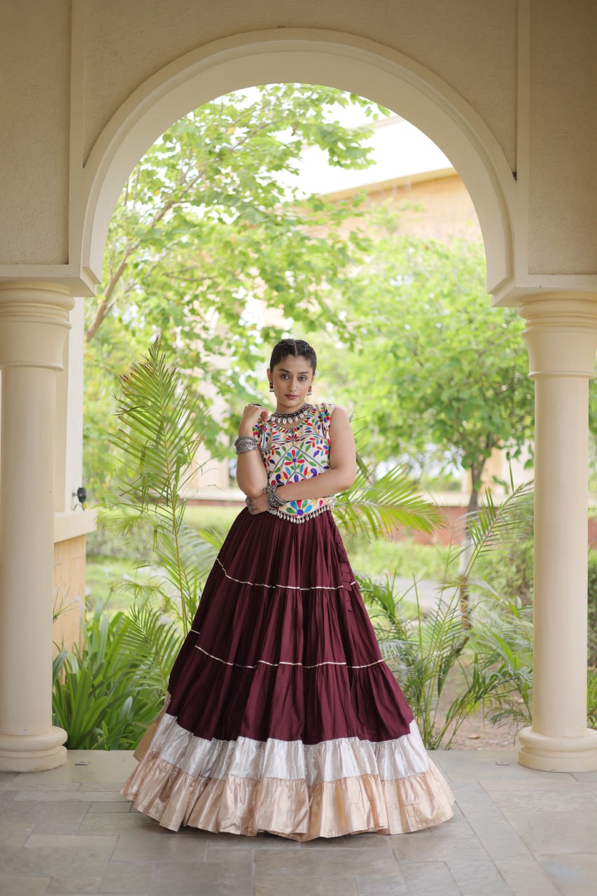 Royal Rayon Kutchi Embroidered Navratri Frill Lehenga Choli 