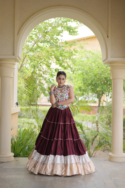 Royal Rayon Kutchi Embroidered Navratri Frill Lehenga Choli 