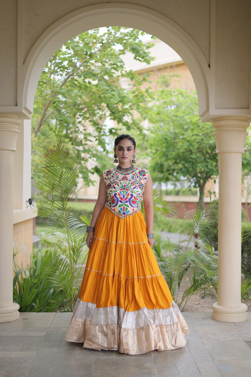 Royal Rayon Kutchi Embroidered Navratri Frill Lehenga Choli 